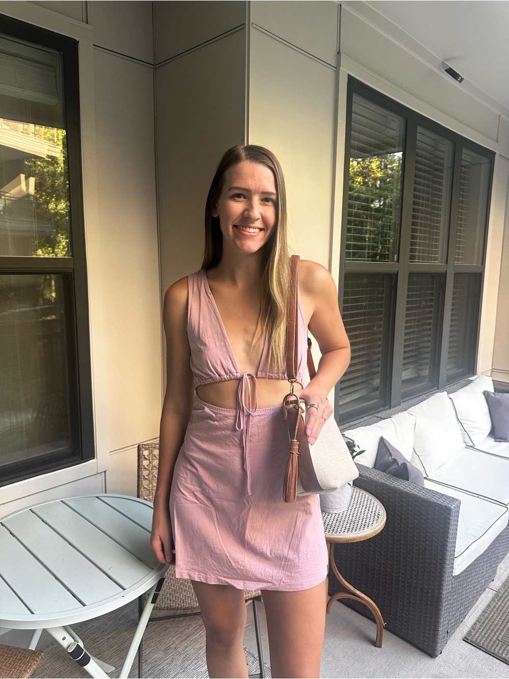 ASOS Blush Pink Cutout Tie-Front Mini Dress